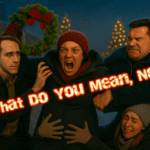 In a snowy, lamp-lit Pine Hollow Christmas village, a furious pregnant woman is restrained by three loved ones as she raises a wreath in a near-meltdown. Glowing text reads, “What Do You Mean, No?” capturing the explosive moment of a botched proposal.