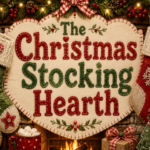 Craft-style Christmas header featuring colorful handmade stockings hanging over a cozy fireplace beneath the title "The Christmas Stocking Hearth."