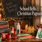 Christmas classroom with paper chains, craft supplies, cardboard crowns and a decorated tree.